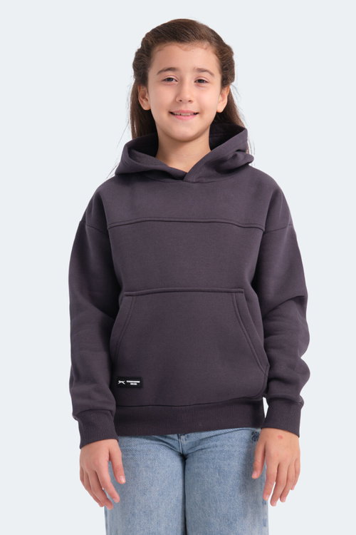 Slazenger LENE Unisex Çocuk Kapüşonlu Cepli Koyu Gri Sweatshırt