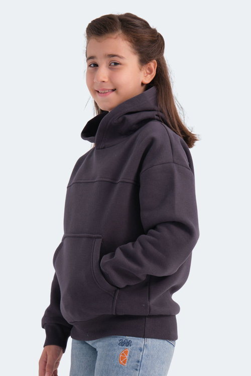 Slazenger LENE Unisex Çocuk Kapüşonlu Cepli Koyu Gri Sweatshırt
