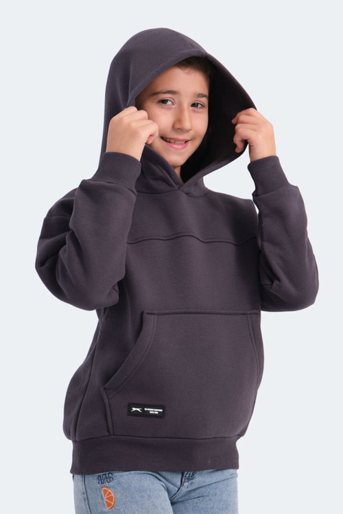 Slazenger LENE Unisex Çocuk Kapüşonlu Cepli Koyu Gri Sweatshırt