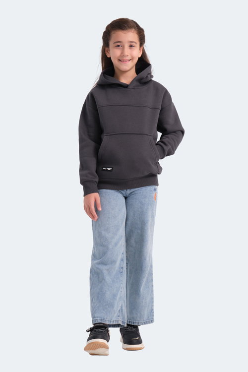 Slazenger LENE Unisex Çocuk Kapüşonlu Cepli Koyu Gri Sweatshırt