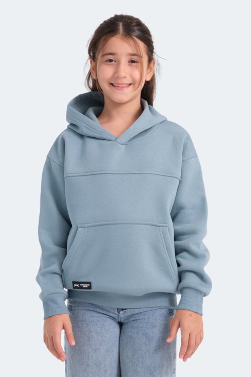 Slazenger LENE Unisex Çocuk Kapüşonlu Cepli Mavi Sweatshırt