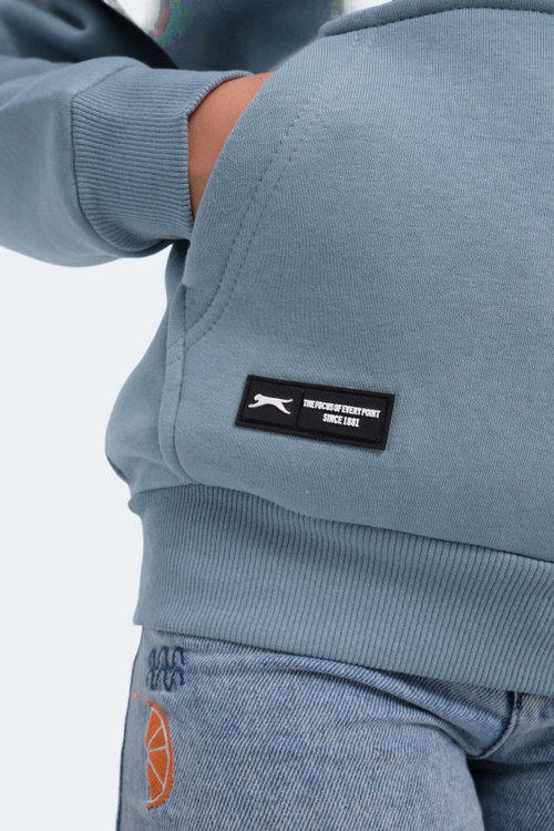 Slazenger LENE Unisex Çocuk Kapüşonlu Cepli Mavi Sweatshırt