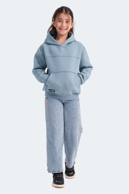 Slazenger LENE Unisex Çocuk Kapüşonlu Cepli Mavi Sweatshırt