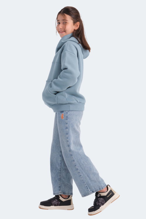 Slazenger LENE Unisex Çocuk Kapüşonlu Cepli Mavi Sweatshırt
