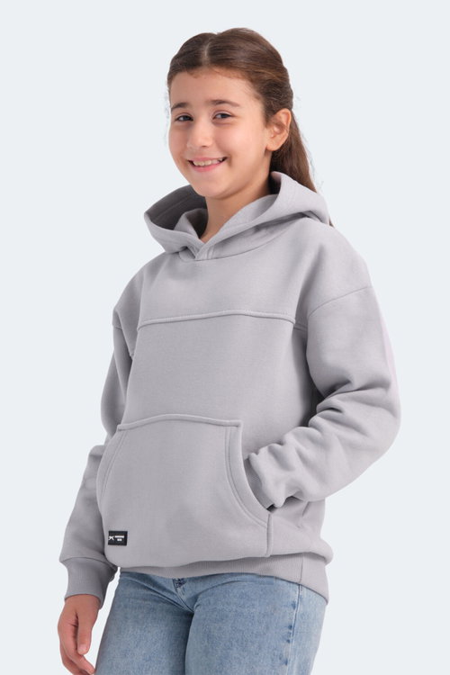 Slazenger LENE Unisex Çocuk Kapüşonlu Cepli Taş Gri Sweatshırt