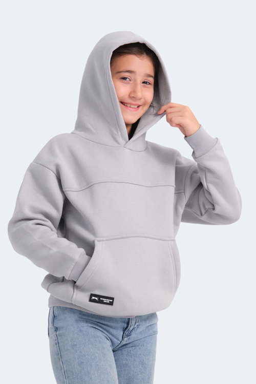 Slazenger LENE Unisex Çocuk Kapüşonlu Cepli Taş Gri Sweatshırt