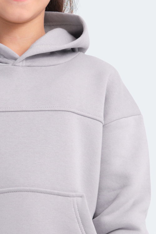 Slazenger LENE Unisex Çocuk Kapüşonlu Cepli Taş Gri Sweatshırt
