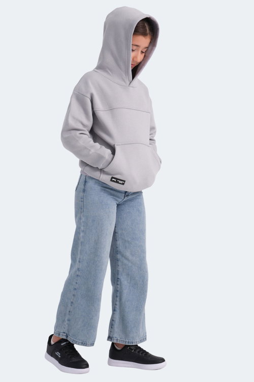 Slazenger LENE Unisex Çocuk Kapüşonlu Cepli Taş Gri Sweatshırt