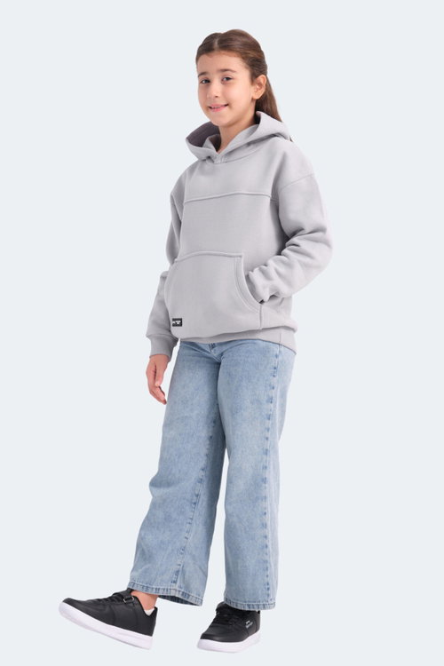 Slazenger LENE Unisex Çocuk Kapüşonlu Cepli Taş Gri Sweatshırt