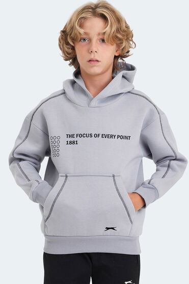 Slazenger LEVON Unisex Çocuk Kapüşonlu Cepli Taş Gri Sweatshırt