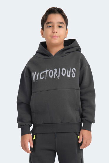 Slazenger LEXUS Unisex Çocuk Kapüşonlu Cepli Koyu Gri Sweatshırt