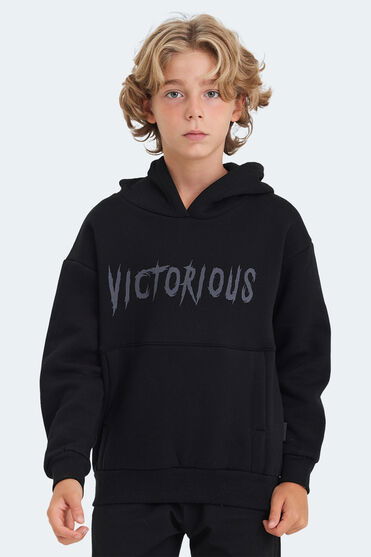 Slazenger LEXUS Unisex Çocuk Kapüşonlu Cepli Siyah Sweatshırt