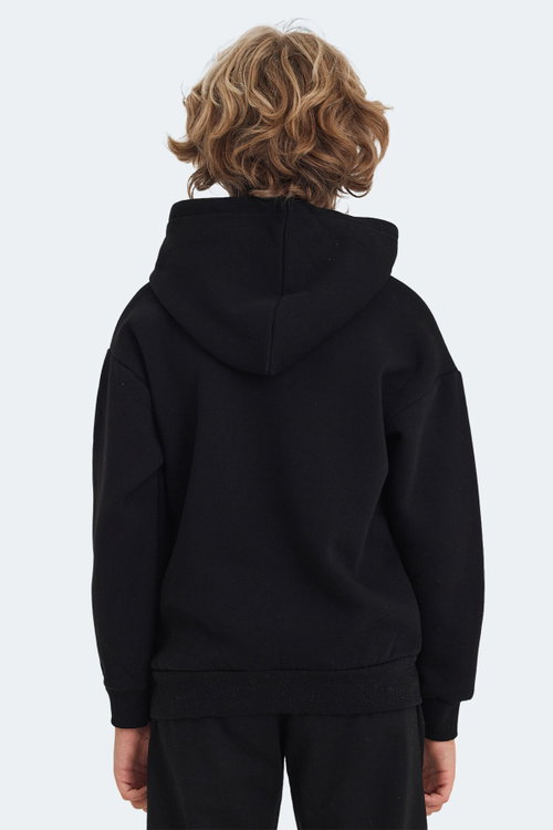 Slazenger LEXUS Unisex Çocuk Kapüşonlu Cepli Siyah Sweatshırt
