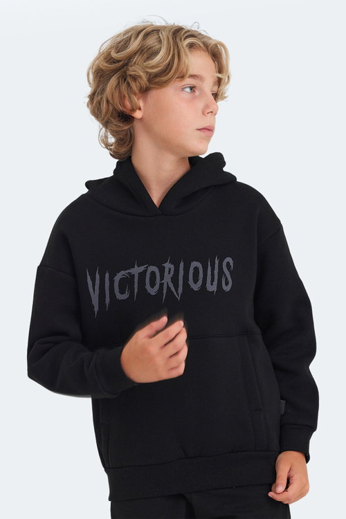 Slazenger LEXUS Unisex Çocuk Kapüşonlu Cepli Siyah Sweatshırt