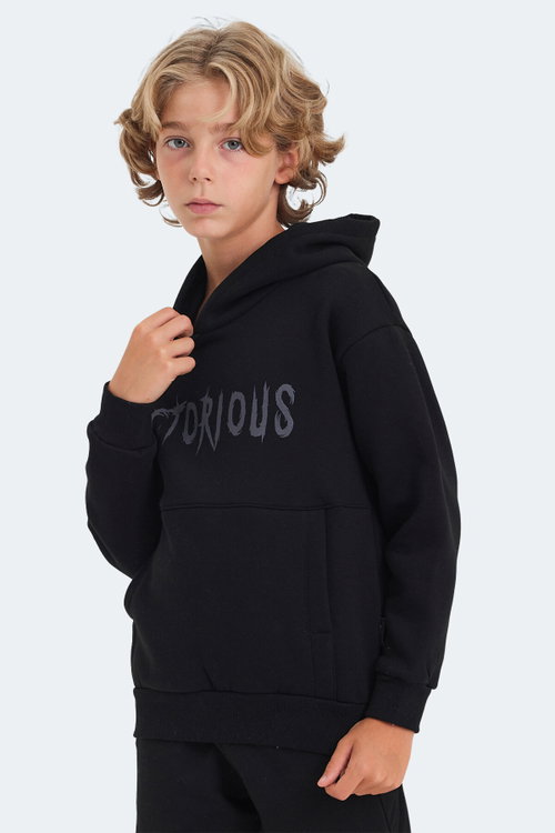 Slazenger LEXUS Unisex Çocuk Kapüşonlu Cepli Siyah Sweatshırt