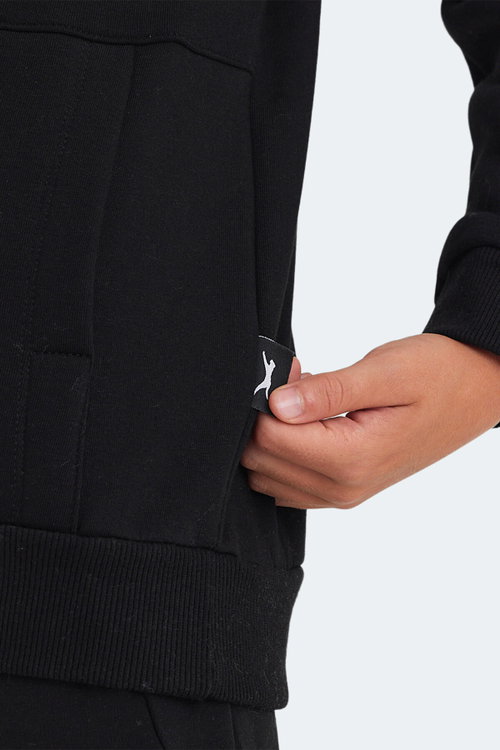 Slazenger LEXUS Unisex Çocuk Kapüşonlu Cepli Siyah Sweatshırt