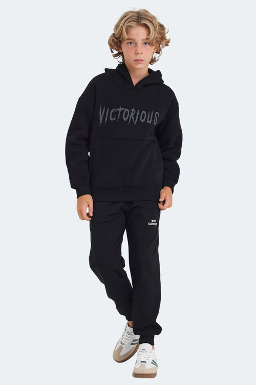 Slazenger LEXUS Unisex Çocuk Kapüşonlu Cepli Siyah Sweatshırt