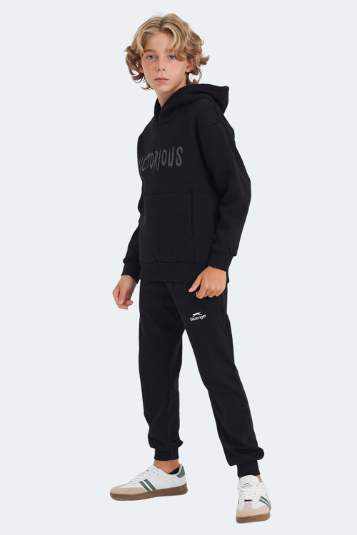 Slazenger LEXUS Unisex Çocuk Kapüşonlu Cepli Siyah Sweatshırt
