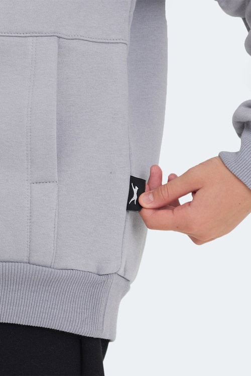 Slazenger LEXUS Unisex Çocuk Kapüşonlu Cepli Taş Gri Sweatshırt