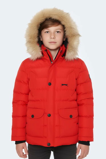 Slazenger NAPOLI Unisex Çocuk Kapüşonlu Şişme Kırmızı Mont & Kaban