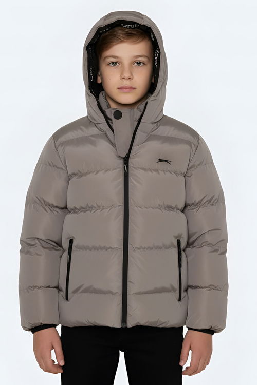 Slazenger NEONS Çocuk Kapüşonlu Şişme Taş Gri Mont & Kaban