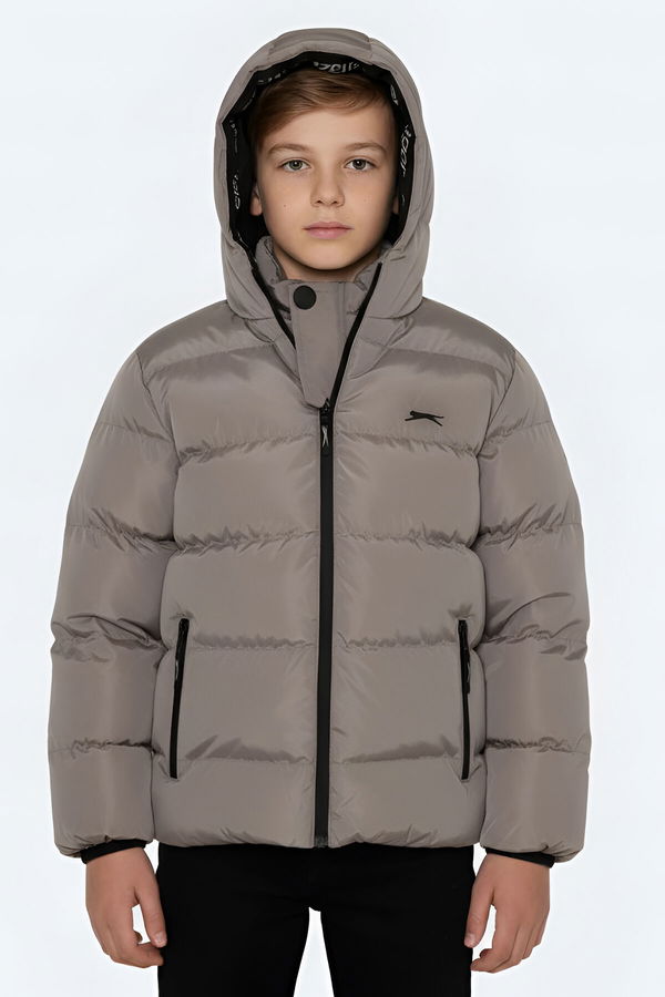 Slazenger NEONS Çocuk Kapüşonlu Şişme Taş Gri Mont & Kaban