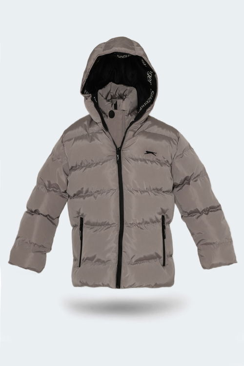 Slazenger NEONS Çocuk Kapüşonlu Şişme Taş Gri Mont & Kaban