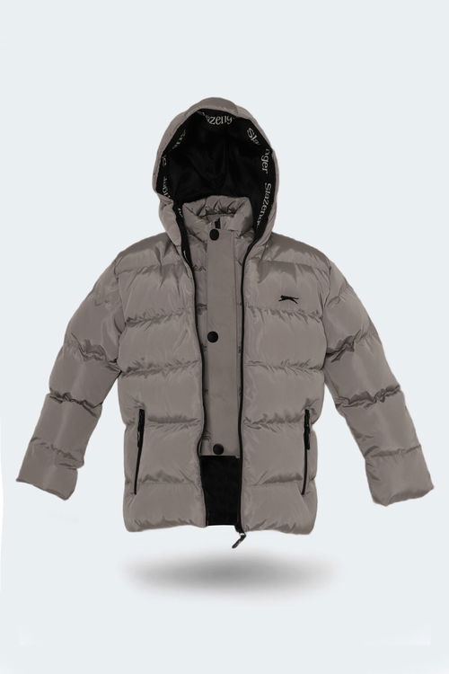 Slazenger NEONS Çocuk Kapüşonlu Şişme Taş Gri Mont & Kaban