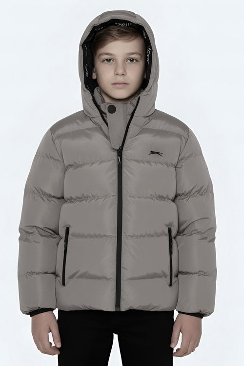 Slazenger NEONS Unisex Çocuk Kapüşonlu Şişme Taş Gri Mont & Kaban