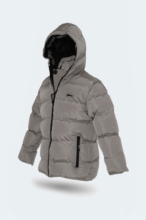 Slazenger NEONS Unisex Çocuk Kapüşonlu Şişme Taş Gri Mont & Kaban