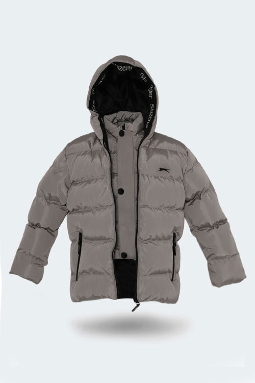Slazenger NEONS Unisex Çocuk Kapüşonlu Şişme Taş Gri Mont & Kaban