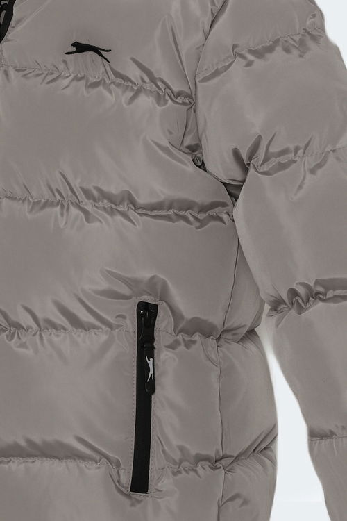 Slazenger NEONS Unisex Çocuk Kapüşonlu Şişme Taş Gri Mont & Kaban