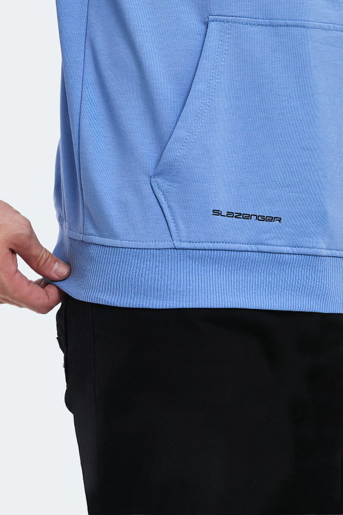 Slazenger OBRA IN Erkek Kapüşonlu Cepli Turkuaz Sweatshırt