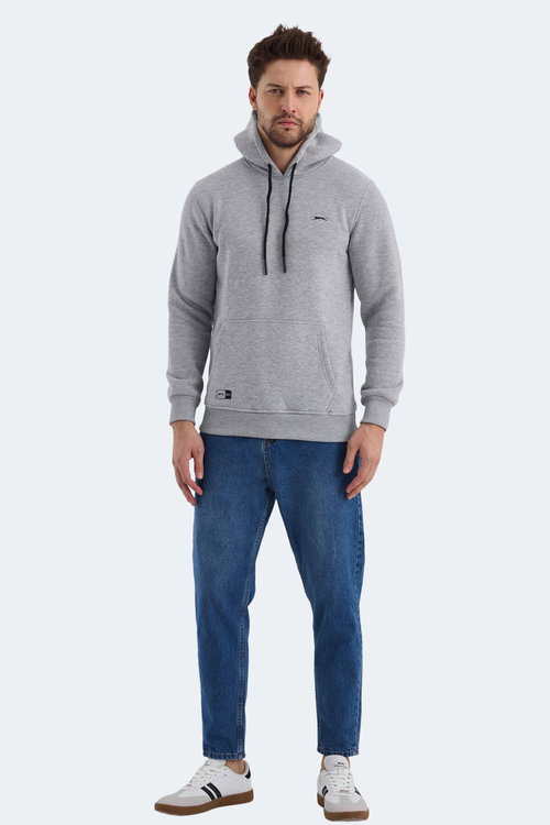 Slazenger OLTA IN Erkek Kapüşonlu Cepli Gri Sweatshırt