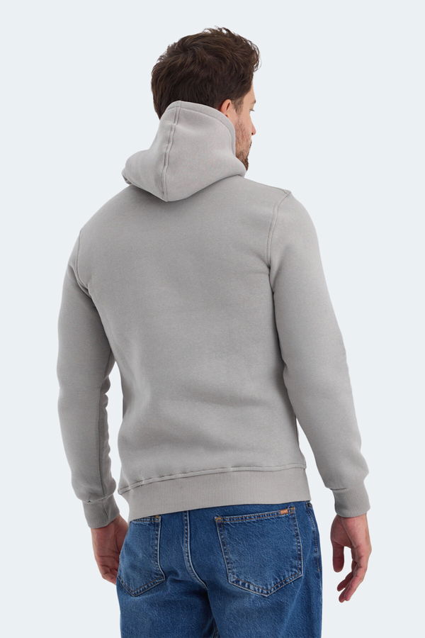 Slazenger OLTA IN Erkek Kapüşonlu Cepli Taş Gri Sweatshırt