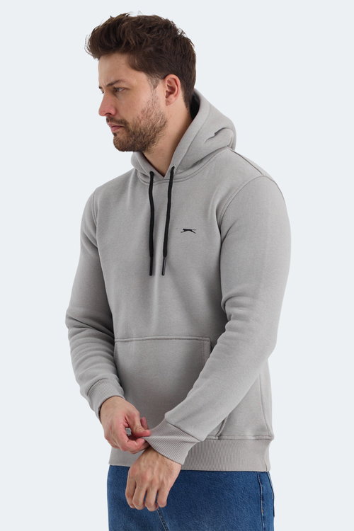 Slazenger OLTA IN Erkek Kapüşonlu Cepli Taş Gri Sweatshırt
