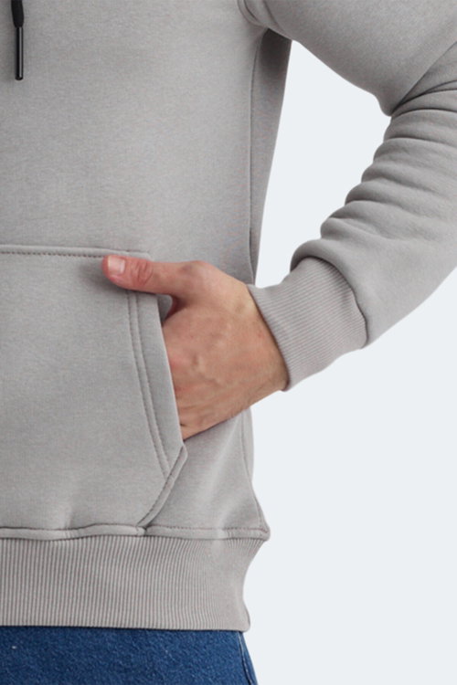 Slazenger OLTA IN Erkek Kapüşonlu Cepli Taş Gri Sweatshırt