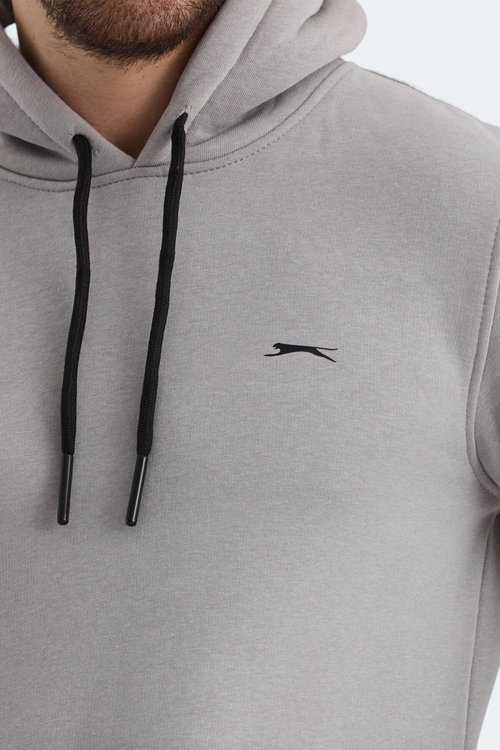 Slazenger OLTA IN Erkek Kapüşonlu Cepli Taş Gri Sweatshırt