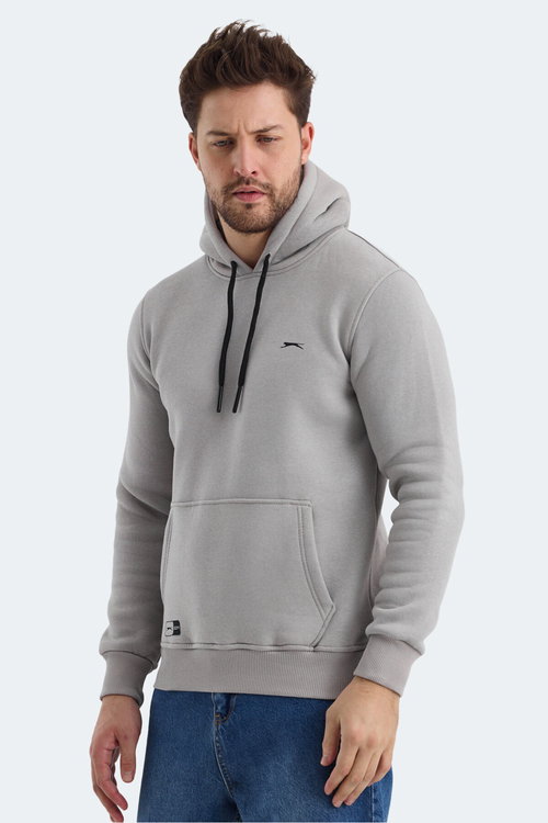 Slazenger OLTA IN Erkek Kapüşonlu Cepli Taş Gri Sweatshırt