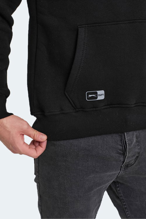 Slazenger OLTA IN Erkek Kapüşonlu Cepli Siyah Sweatshırt