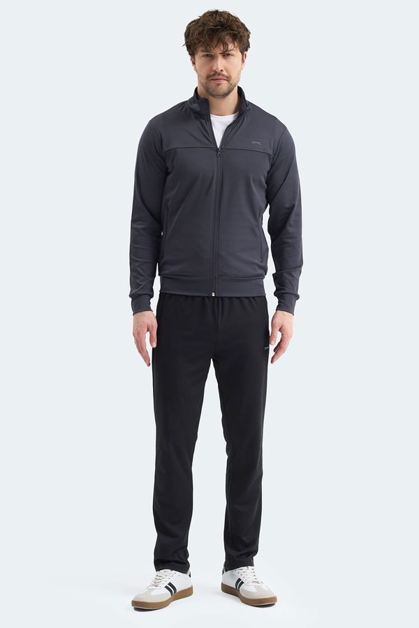 Slazenger OPRAH Erkek Fermuarlı Dik Yaka Cepli Koyu Gri Eşofman Takımı