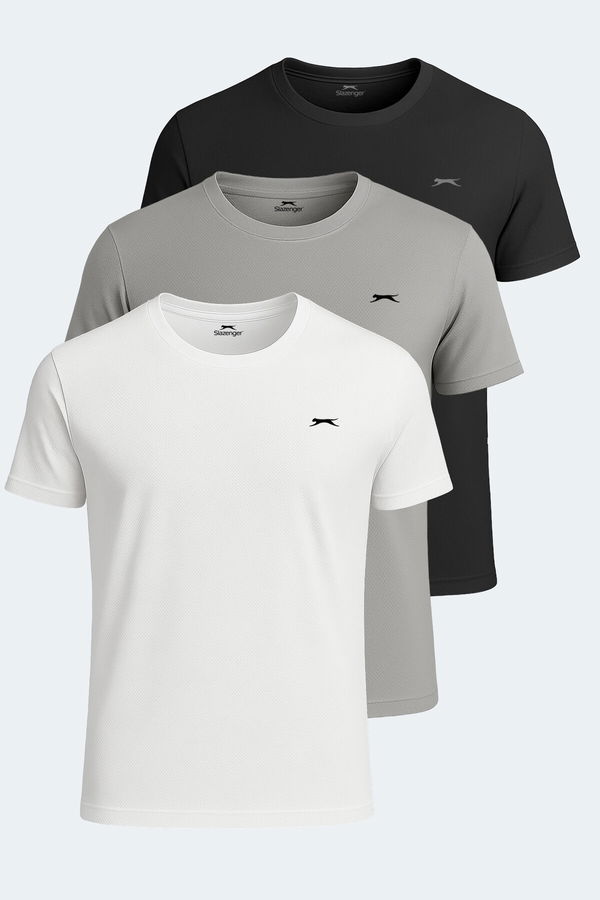 OSWIN 3lü Set Erkek Tişört Beyaz - Gri - Siyah