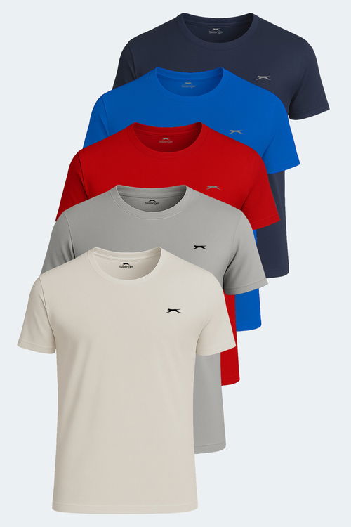 OSWIN 5li Set Erkek Tişört Lacivert - Bej - Kırmızı - Gri - Saks Mavi