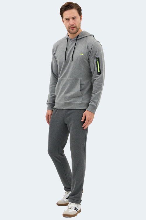Slazenger OZZY IN Erkek Kanguru Cepli Kapüşonlu Gri Sweatshırt