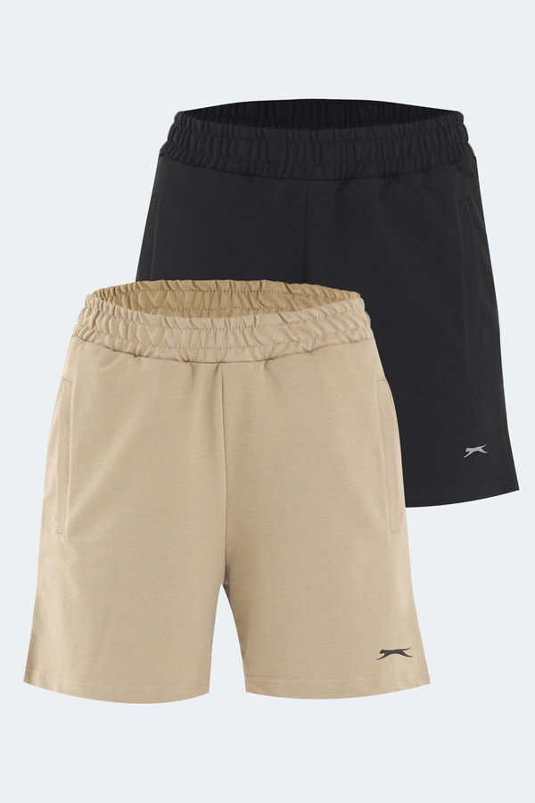 Slazenger RAMLAH 2 li Set Kadın Cepli Siyah - Bej Şort