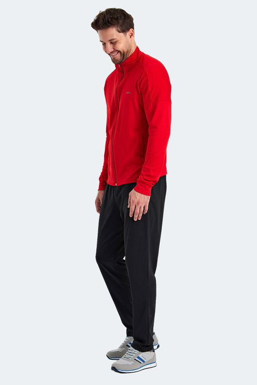 Slazenger RARELY Erkek Fermuarlı Dik Yaka Cepli Kırmızı Eşofman Takımı