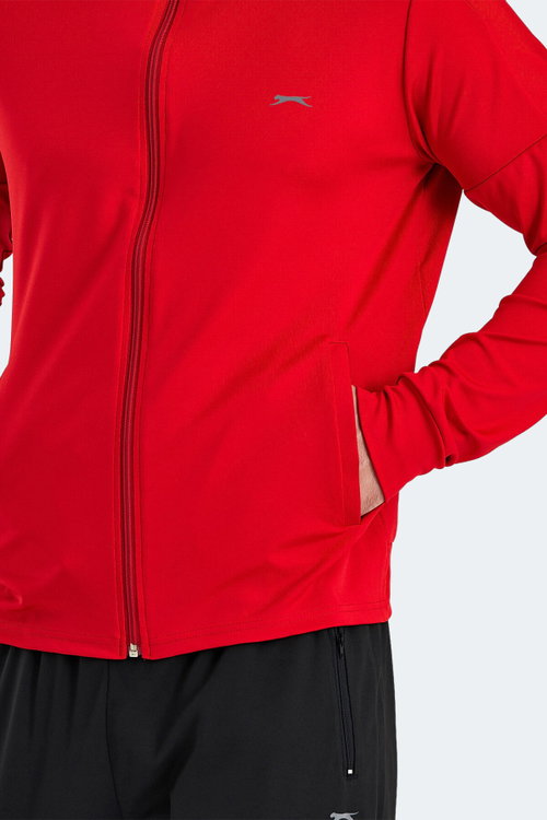 Slazenger RARELY Erkek Fermuarlı Dik Yaka Cepli Kırmızı Eşofman Takımı