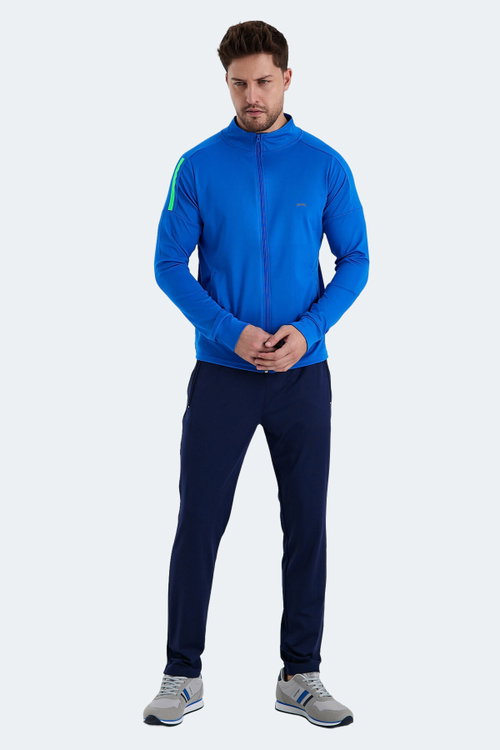 Slazenger RARELY Erkek Fermuarlı Dik Yaka Cepli Saks Mavi Eşofman Takımı