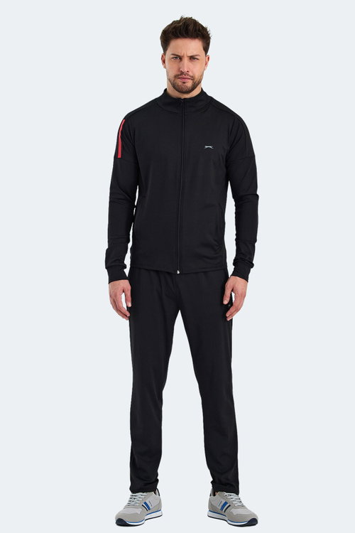 Slazenger RARELY Erkek Fermuarlı Dik Yaka Cepli Siyah Eşofman Takımı