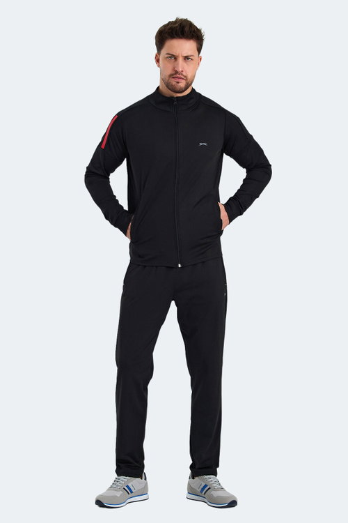 Slazenger RARELY Erkek Fermuarlı Dik Yaka Cepli Siyah Eşofman Takımı